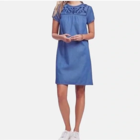 chambray embroidered dress Penny Tank Midi Dress in Embroidered Chambray 6 main image 1
